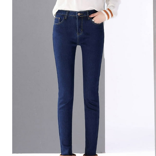 Pntutb, pantalones vaqueros de moda para mujer, pantalones vaqueros rasgados sólidos cálidos de invierno, pantalones de talla grande Pntutb Pntutb-478