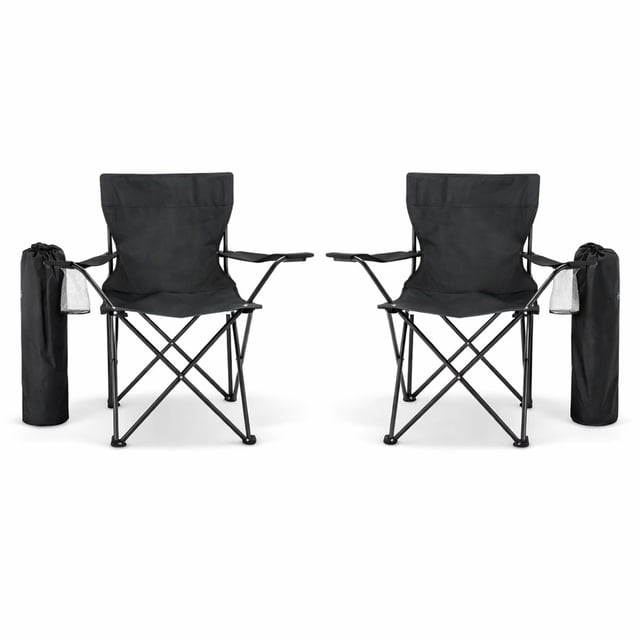 Sillas Plegables para Camping Pesca Playa y Exteriores de Lona Impermebale con Porta Vaso Ligera - Sillas para Exterior Ergonomica con Estructura de Acero y Funda Transportadora Set 2 Sillas