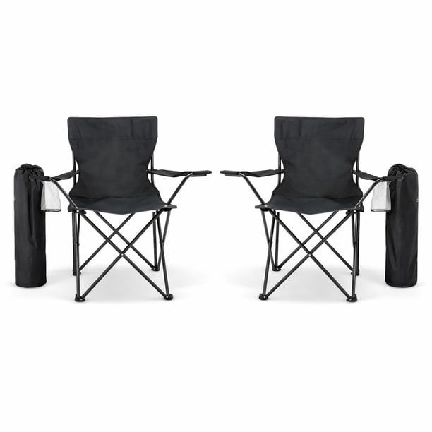 Sillas Plegables para Camping Pesca Playa y Exteriores de Lona Impermebale con Porta Vaso Ligera Sillas para Exterior Ergonomica con Estructura de Acero y Funda Transportadora Set de 2 Sillas (Negro)