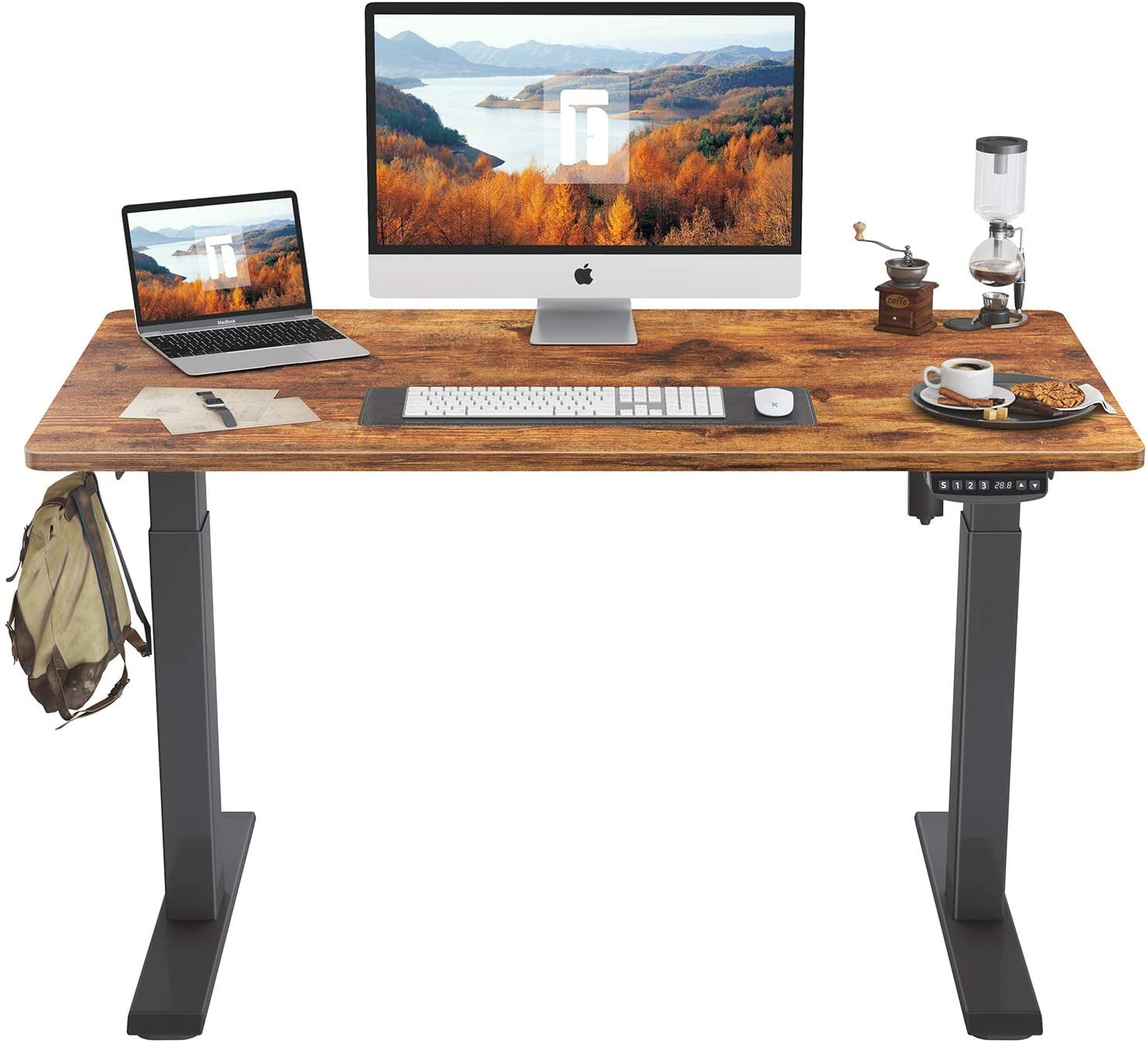 FEZIBO Electric Standing Desk with Splice Board, Rustic Brown Finish