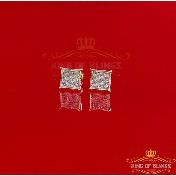 King of Bling's 10K Real Yellow Gold with 0.25CT Real Diamond Men's/Women's stud Square Earrings