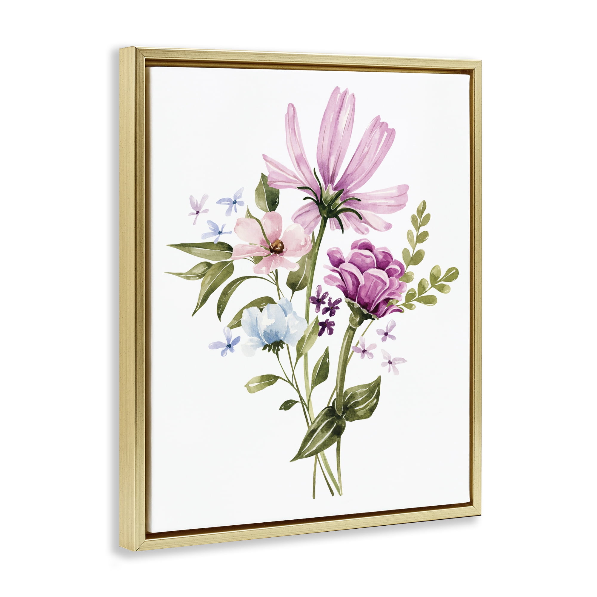 Stupell Industries Wildflower Fields Floral Bundle Gold Framed Floater Canvas Wall Art, design by Bethany Sandoval