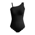 thumbnail image 5 of Womens One Piece Swimsuits Ribbed Scalloped Ruffle Spaghetti Strap Swim Suit Backless Tummy Control Wraps Bathing Suits Black M, 5 of 5