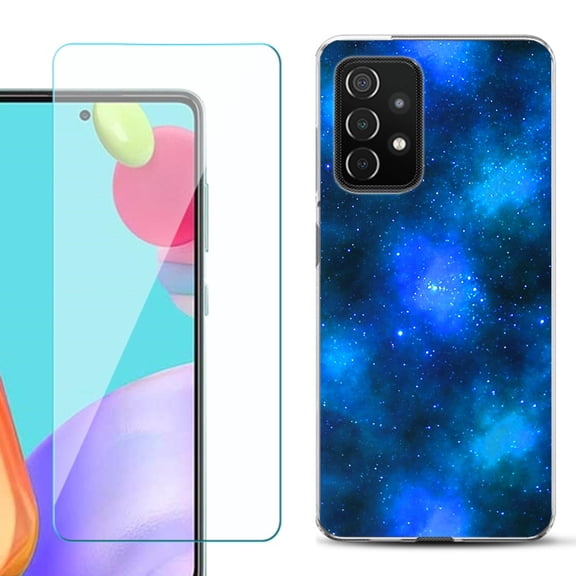 Slim-Fit Flexible Gel TPU Phone Case compatible with Samsung Galaxy A52 5G, with Tempered Glass Screen Protector, by OneToughShield ® - Cosmos/Stars