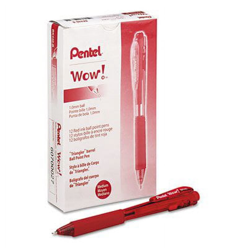 WOW! Ballpoint Retractable Pen, Red Ink, Medium, Dozen, Sold as Pack of 6