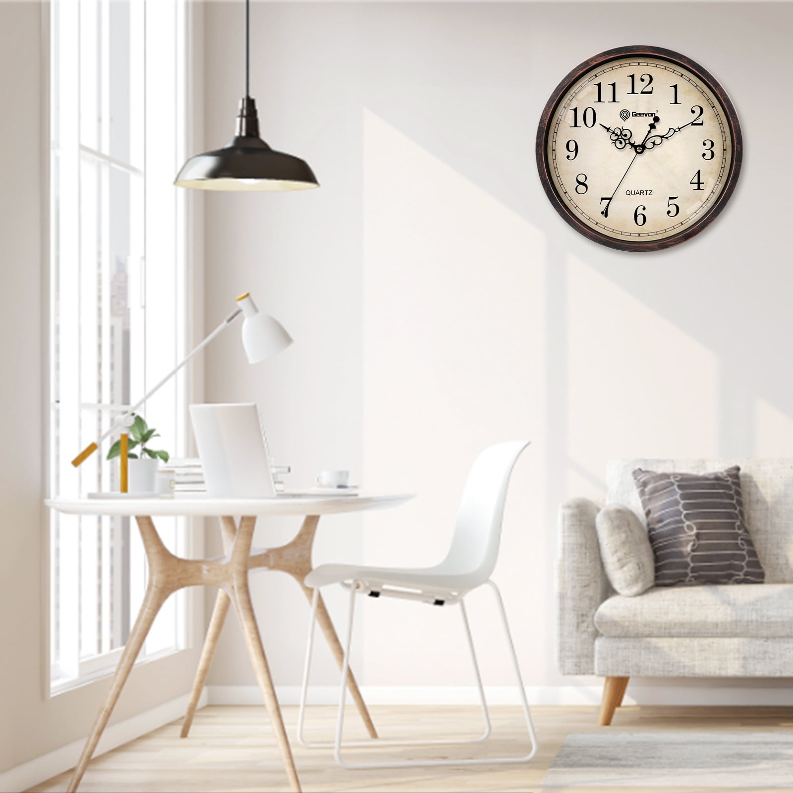 Geevon Vintage Wall Clock, Silent 12" Non Ticking Retro Round Clock Quartz Decorative Battery Operated Wall Clock for Kitchen, Office, Classroom, Bedroom, Living Room Decor