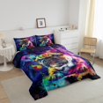 thumbnail image 4 of Watercolor Pug King Size Comforter Set Dog Theme Bedding Set, Navy Blue Purple Down Comforter Cute Animal Bed Set , Glitter Stars Galaxy Quilted Duvet, 4 of 7