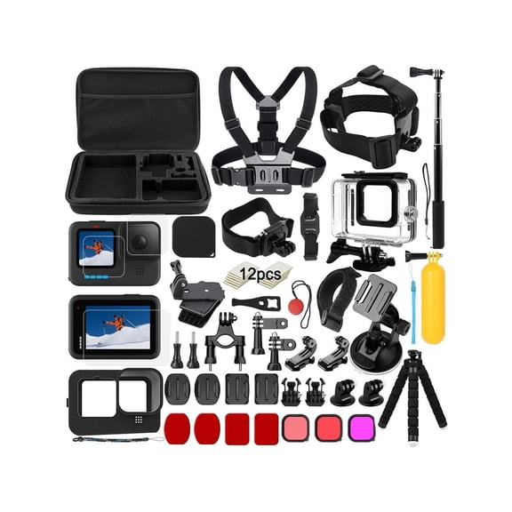 Accessory Set Kit Bundle for GoPro Hero 12/11/10/9 Black, Waterproof Protective Case Waterproof Housing Snorkelling Accessories Bicycle Mount Selfie Bar Head Strap for GoPro Hero 9 10 11 12