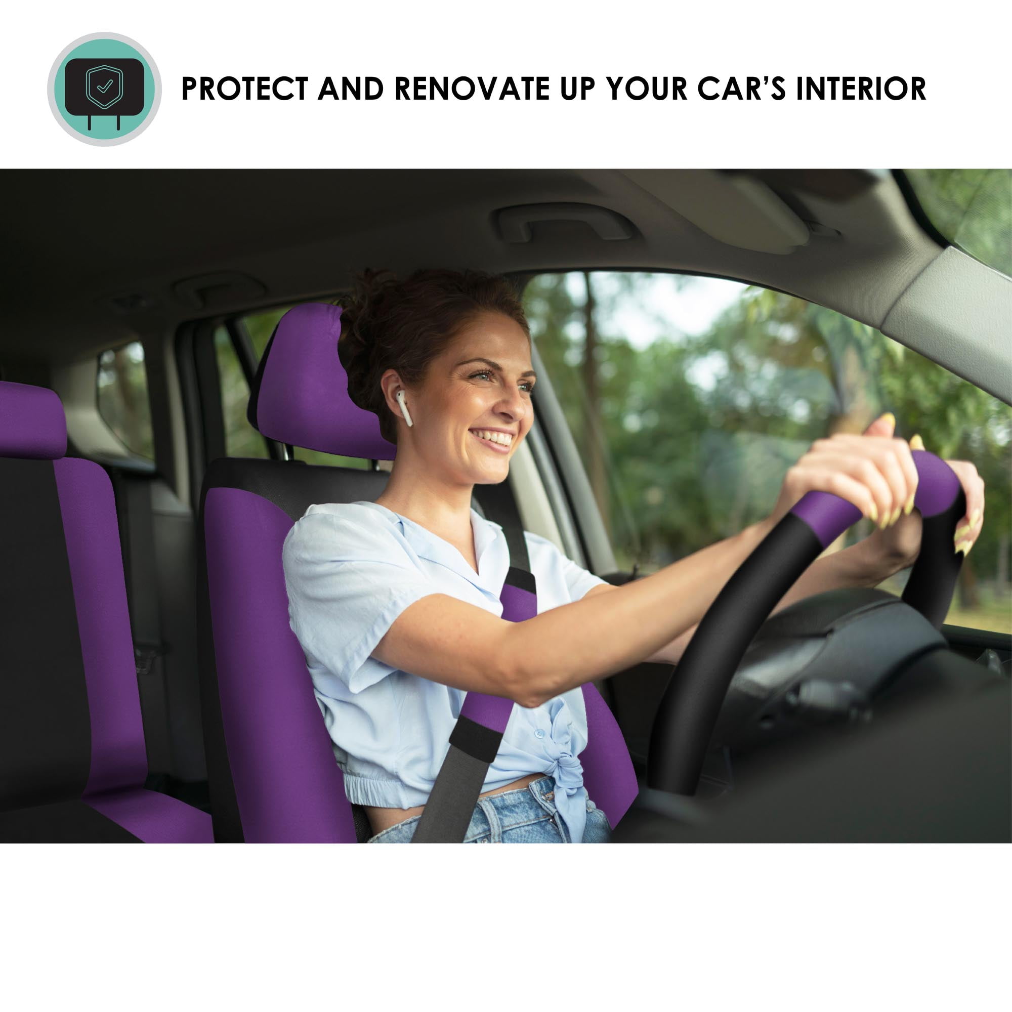 FH Group Light & Breezy Universal Full Set Car Seat Covers, Combo Set & Air Freshener