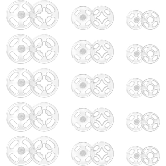 Plastic Sew-on Snap Buttons, 36 Sets 3 Sizes Invisible Sew on Press Buttons Kit Round Clear Snap Fasteners Button for Shirts Sewing Clothing DIY Craft(7.5mm 10mm 12.5mm)