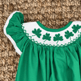 thumbnail image 3 of ZEHJUHAN Baby Girls' Short Sleeve Romper, Clover Embroidered Ruffle Trim Playsuit with Snap Closure Green，3-6M, 3 of 5