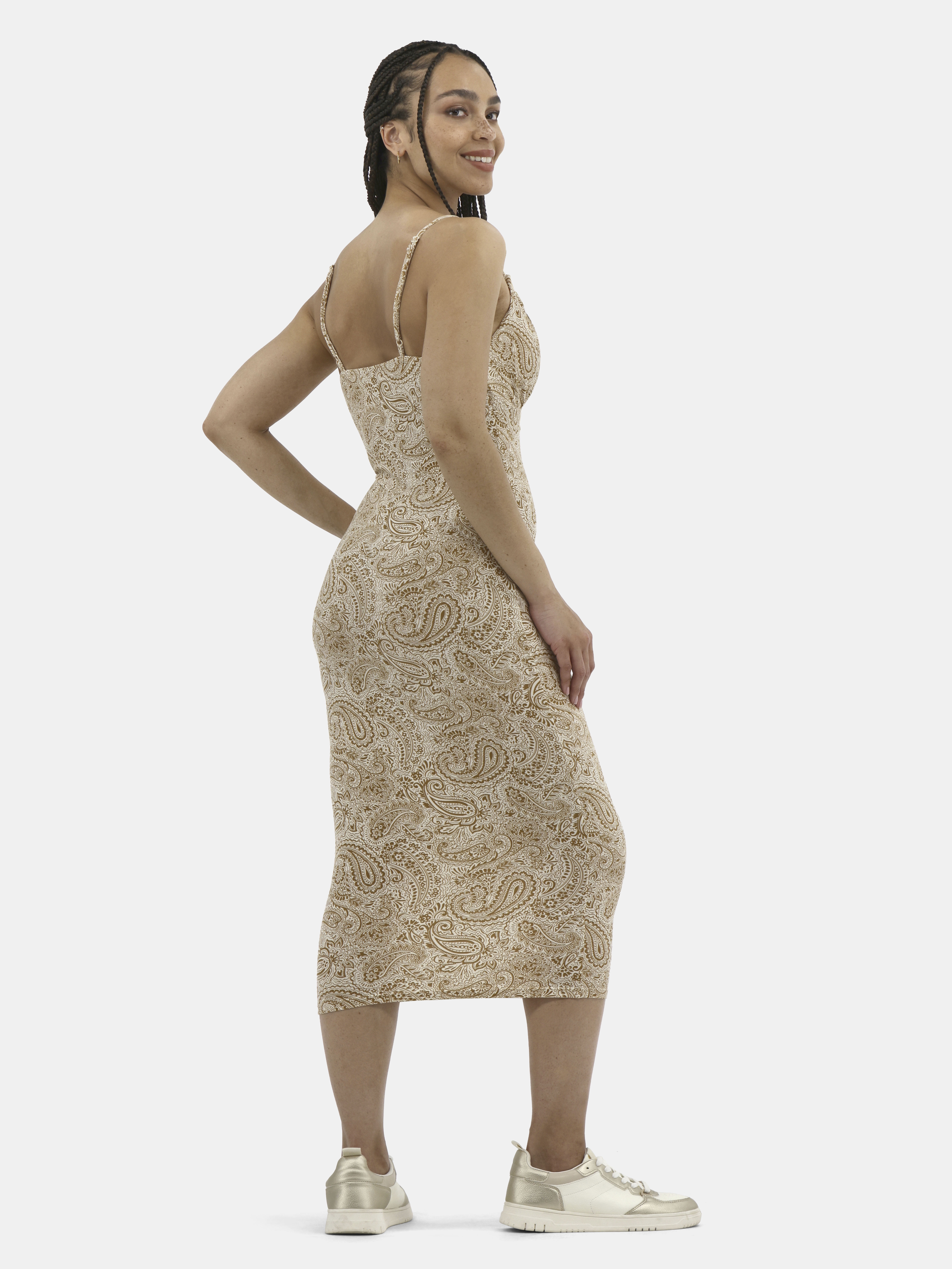 No Boundaries Women's Strappy Midi Dress with Sweetheart Neckline