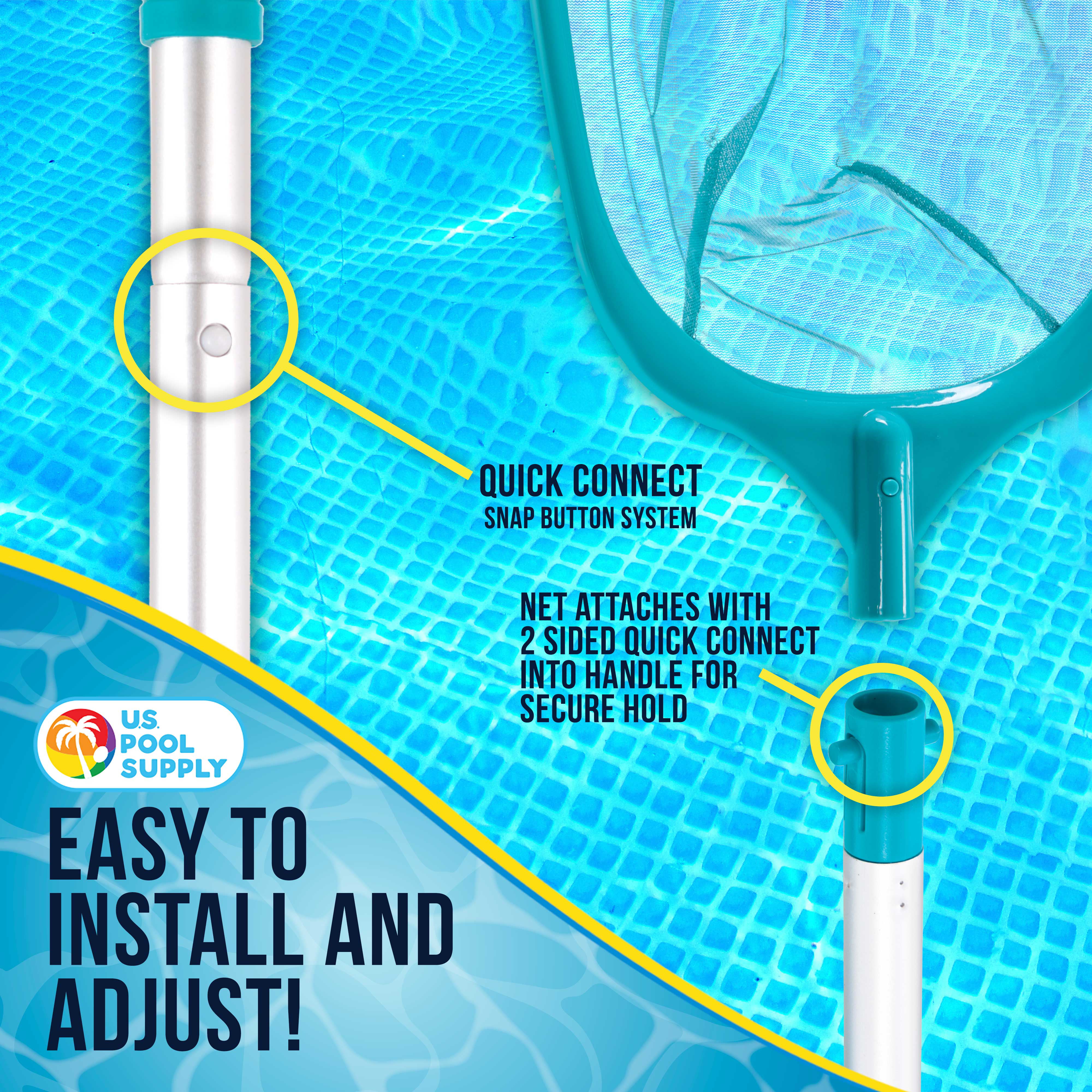 Professional Swimming Pool Leaf Skimmer Net with Detachable Aluminum Pole 59 Total Length - Deep Ultra Fine Mesh Netting Bag Basket for Fast Cleaning of The Finest Debris Clean Spas & Ponds 