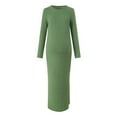 thumbnail image 3 of Lispipm Maternity Sweater Dress for Women Ribbed Knit Long Sleeve Crew Neck Pregnant Clothes with Side Slit for Fall Winter Green M, 3 of 9