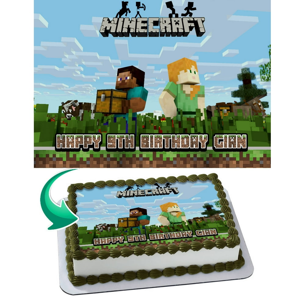 Minecraft 2 Edible Cake Topper Personalized 1/4 Sheet (8