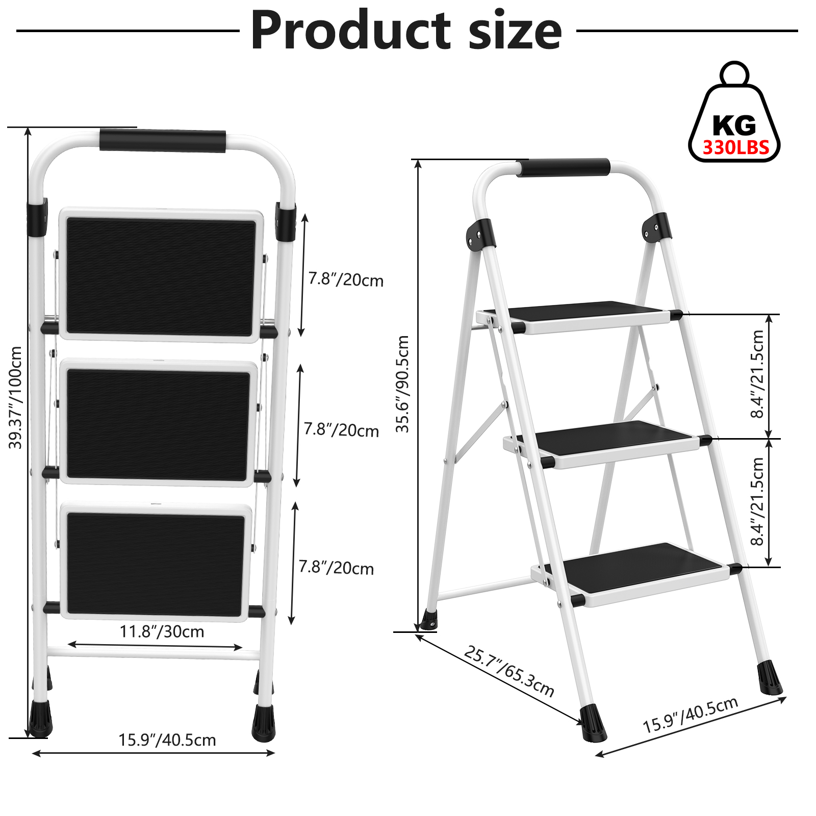 Step Stool with Anti-Slip Pedals and Comfortable Handrails, 330 lb Load Capacity