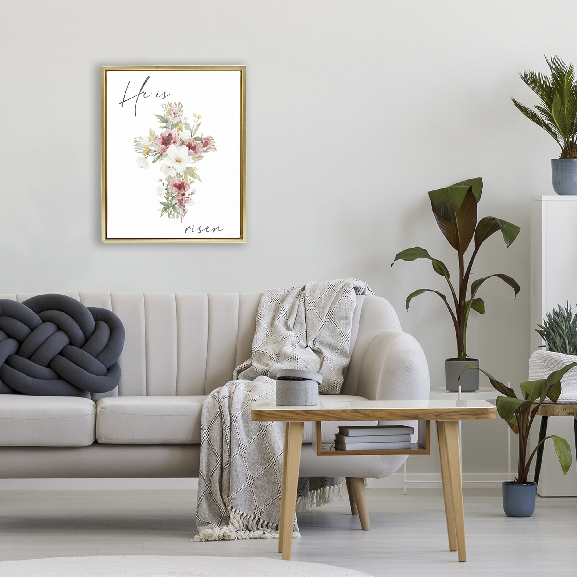 Stupell Industries He Is Risen Flower Cross Gold Framed Floater Canvas Wall Art, design by Svetlana Aleynikova