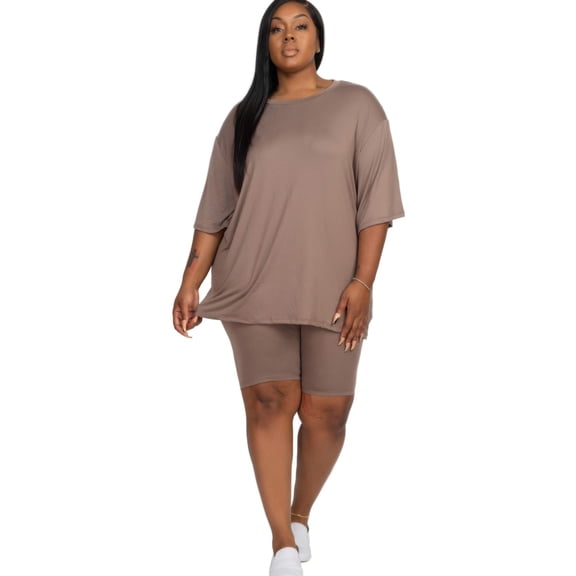 Plus Size Loose Fit Top  Biker Shorts Set