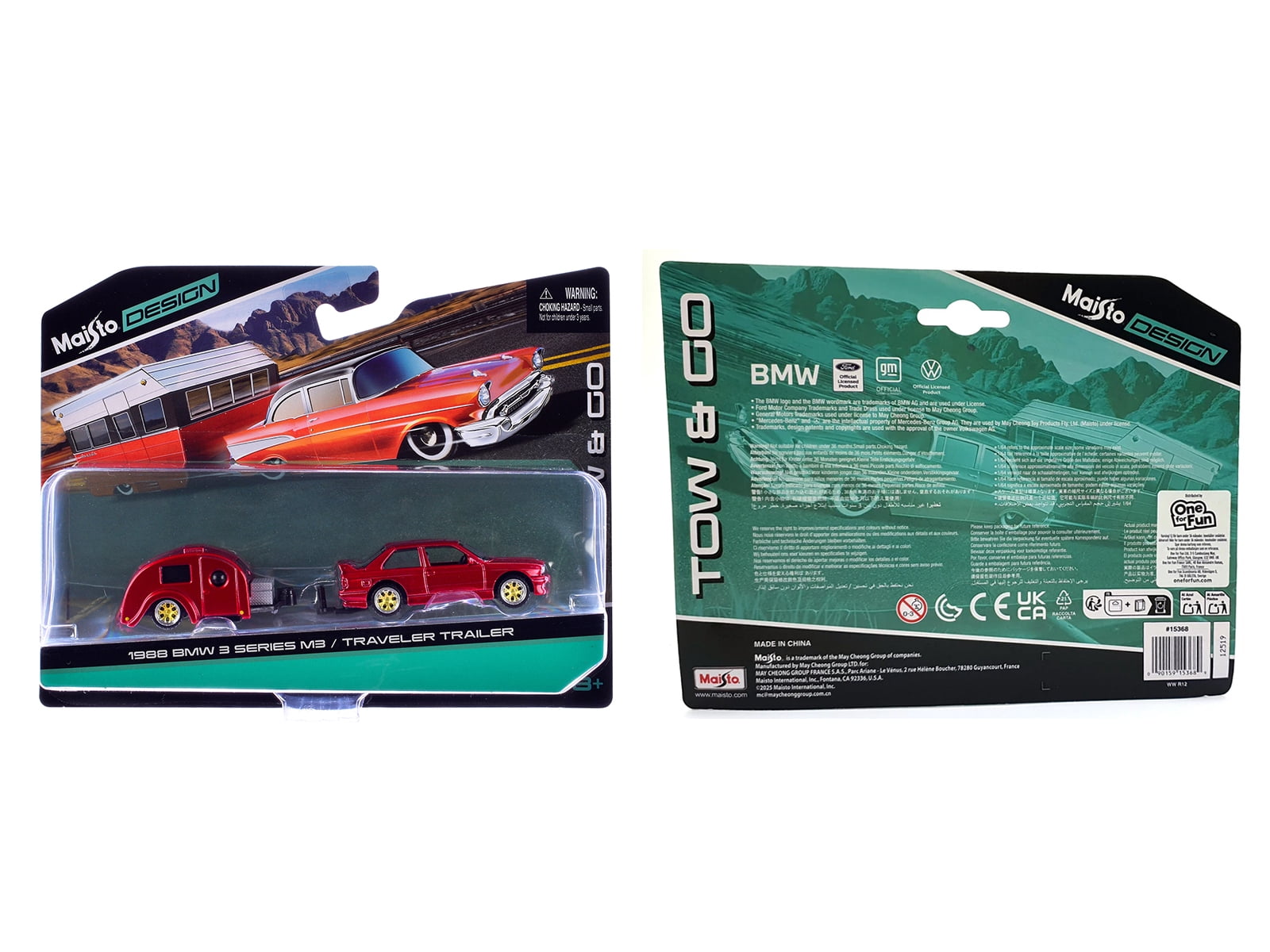 1988 BMW 3 Series M3 Red Metallic with Traveler Trailer "Tow & Go" Series 1/64 Diecast Model Car by Maisto