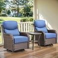 thumbnail image 2 of Patio Wicker 3-Piece Furniture Set Outdoor Rattan Bistro Swivel Rocking Chairs with Side Table Deep Seat Rocker Gliders with 6" Thick Cushions, Blue, 2 of 11