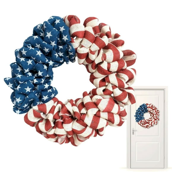 Cqxid Home Brand Under $15 Patriotic Burlap Wreaths 4th Of July Summer Burlap Stripe And Printed Wreath For The Front Door Memorial Day American Flag Printed Wreath For Indoor And Outdoor