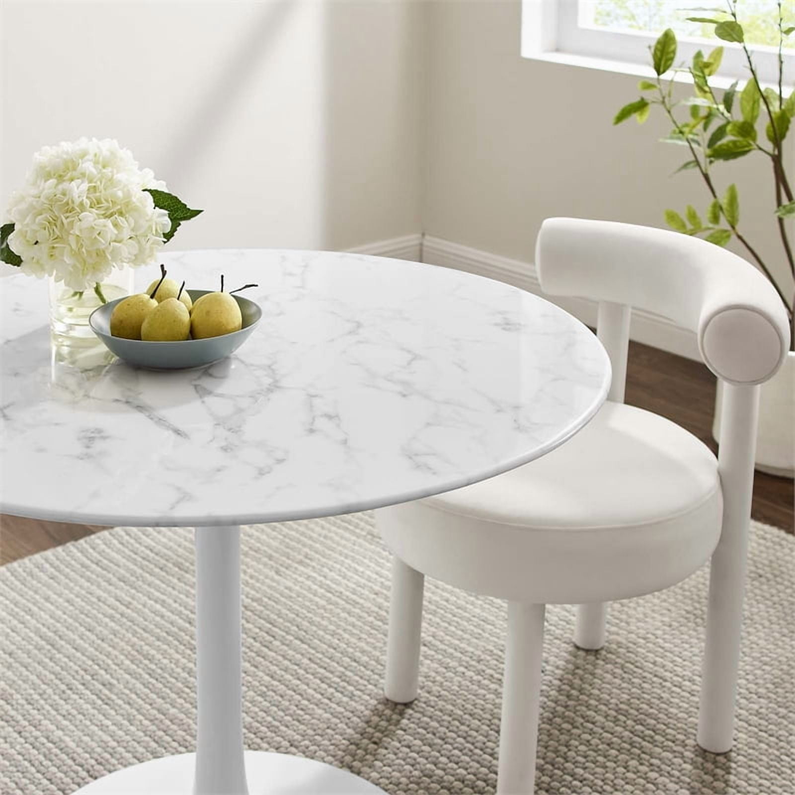 Modway Lippa 39.5" Round Artificial Marble Dining Table in White