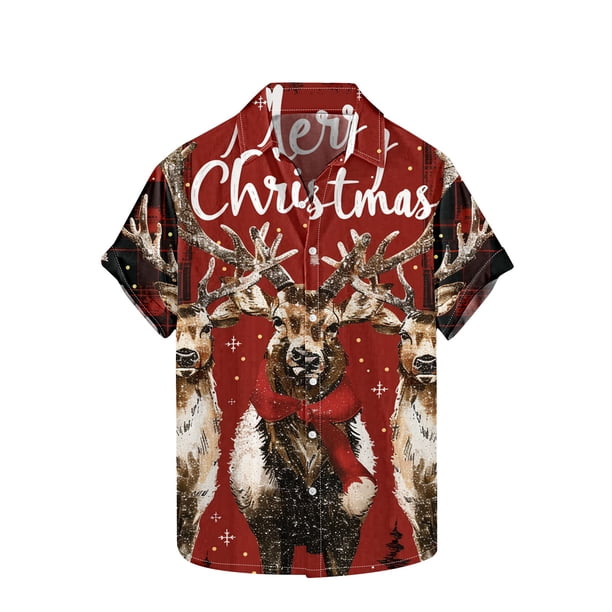 Hombres de Manga Larga, Navidad Impresa Turndown Collar Blusa, Casual Moda Botón Camisa para las Vacaciones