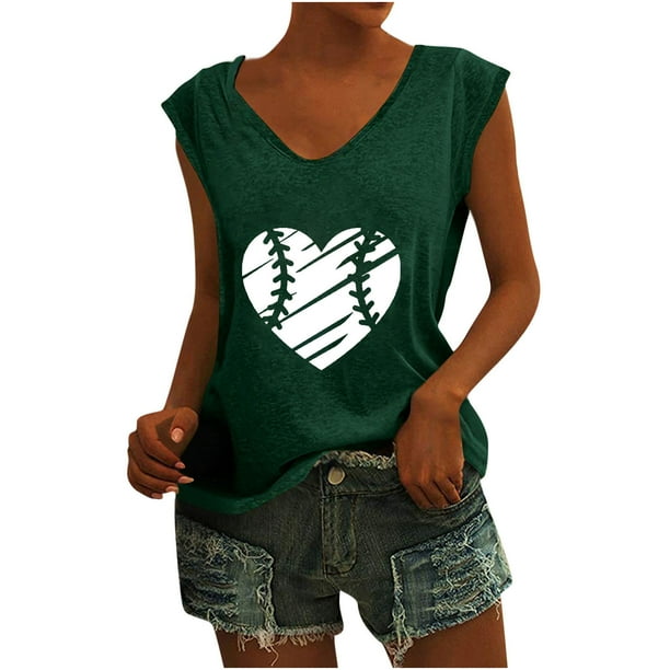 Camisetas sin mangas con cuello en V de verano para mujer, camisetas de manga corta con estampado de amor Retro OAVQHLG3B Store lin121212