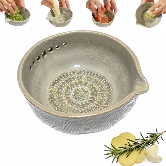 Handmade Garlic Grater & Herb Bowl, Two-in-One Herb Peeler, and Grating Disc for Gingerand Cheese, Easy-to-Clean Kitchen Gadgets