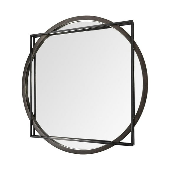 Mercana Norbert 46" Round-Square Black Wood/Metal Frame Mirror