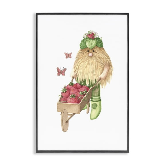 Stupell Industries Scandinavian Garden Elf with Wheelbarrow Black Framed Giclee Art, 12 x 18, by Nancy Overton