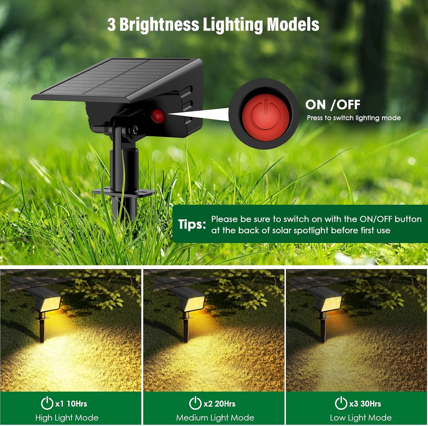 AP Solar Spot Lights Outdoor with 60 LED & Auto On/Off, 2 Pack Solar Lights Outdoor Waterproof IP68 with 3 Lighting Modes, 2-in-1 Solars Landscape Light for Outside, Garden, Yard(Warm White)