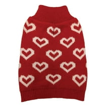 Chenille Hearts Dog Sweater in Red - Cozy Dual Texture Heart Design with Leash Hole