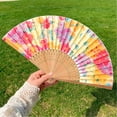 thumbnail image 3 of 1pc Hand Fan Flower Design Viola Tricolor Foldable 23cm 9inch with Bamboo Rib and Cotton Pouch, 3 of 5