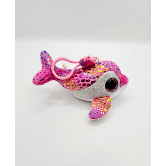 Ty Beanie Boos Sparkles -  Pink Dolphin Key Clip (4.5" Plush)(No Ty Hang Tag)(BONUS 1 FUN CHOPS & 1 TY CARD)