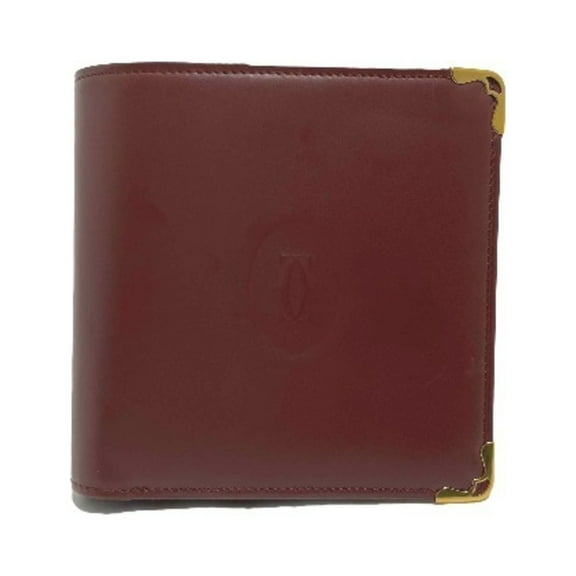 Pre-Owned CARTIER Compact Wallet with Coin Purse Cartier Wine Red Bifold (Good)
