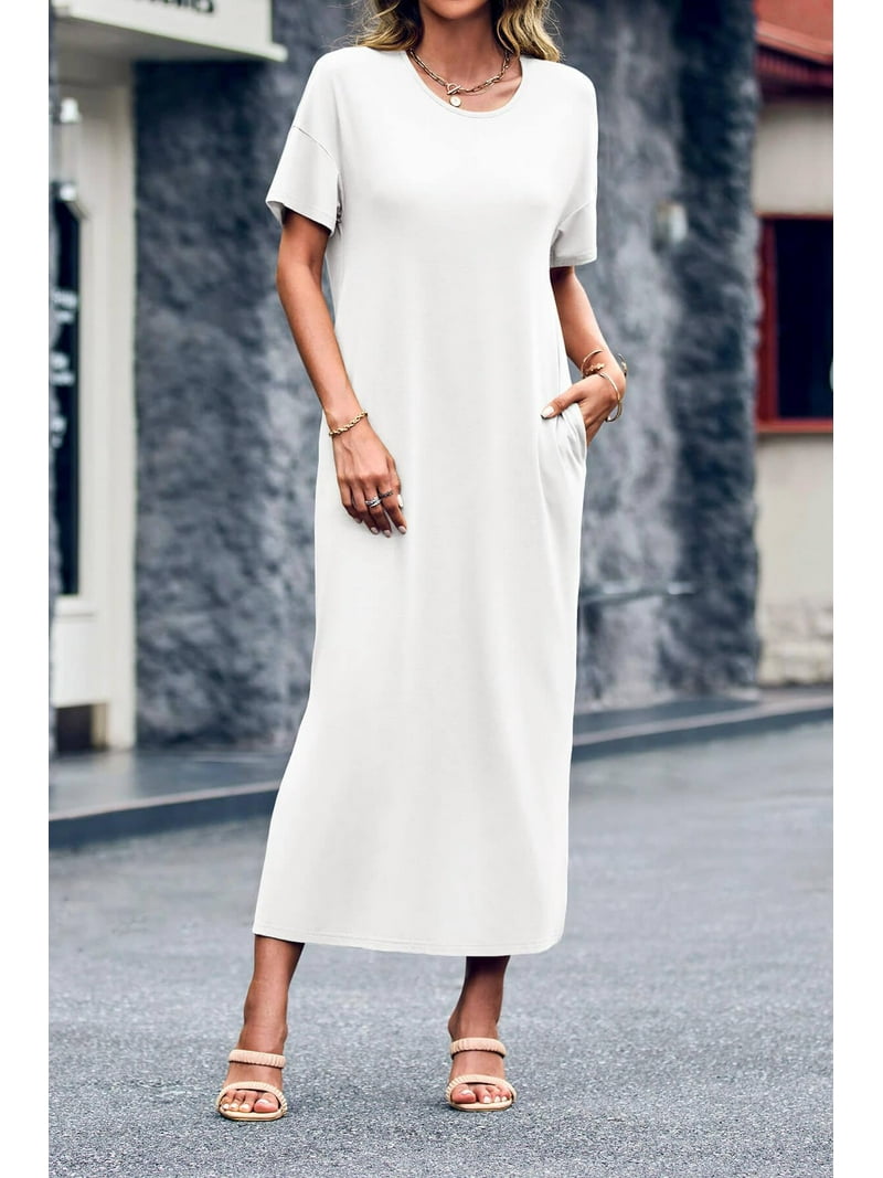 knee length dresses for ladies Side Slit T-Shirt Midi Dress – Branded J Boutique main image 1