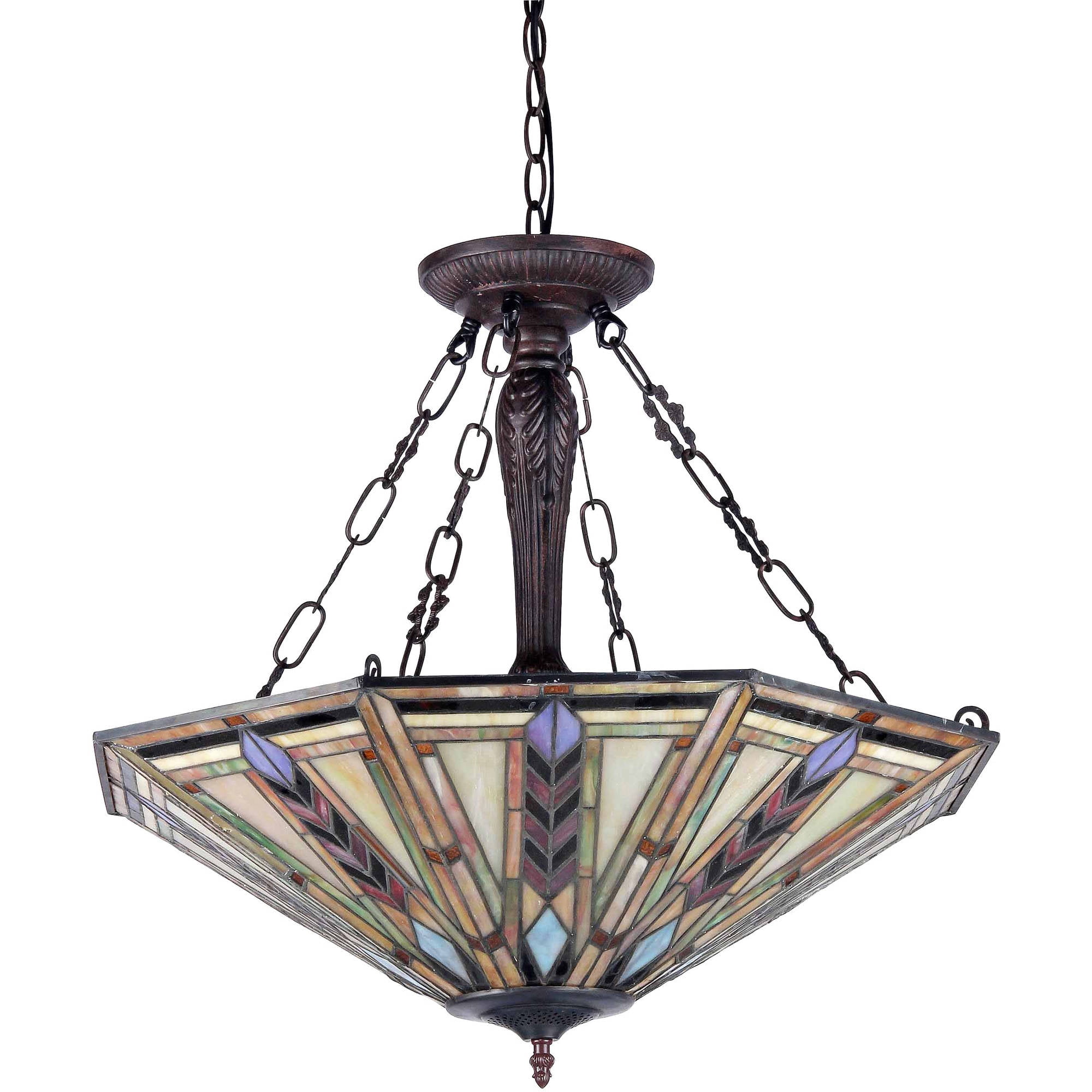 CH35001RM25-UH3 JAYDEN Tiffany-style 3 Light Mission Inverted Ceiling Pendant Fixture 25" Shade