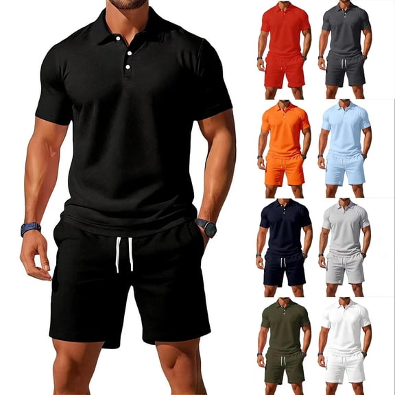 BVOFAR Men's Outfits 2 Piece Summer Tracksuits Casual Sports Henley Shirt and Shorts Set Drawstring Jogging Gym Workout Outfits with Pockets Red XL