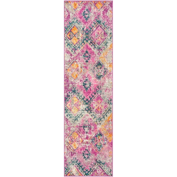 SAFAVIEH Madison Barrfind Geometric Runner Rug, Fuchsia/Blue, 2'3" x 8'