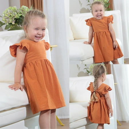 

Dyfzdhu Mardi Gras Girls Dresses Toddler Kids Girls Solid Short Fly Sleeve Bowknot Tulle Ball Gown Dress Princess Clothes