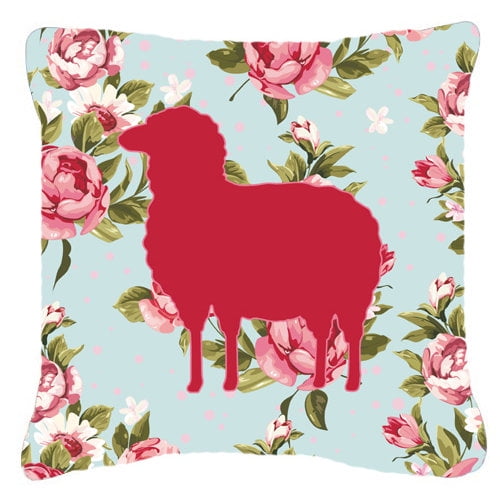 Caroline's Treasures Sheep Shabby Elegance Blue Roses Indoor/Outdoor Throw Pillow