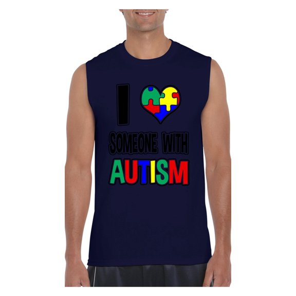 MmF - Men's Graphic T-Shirt Sleeveless, up to Men Size 3XL - I Love Someone With Autism