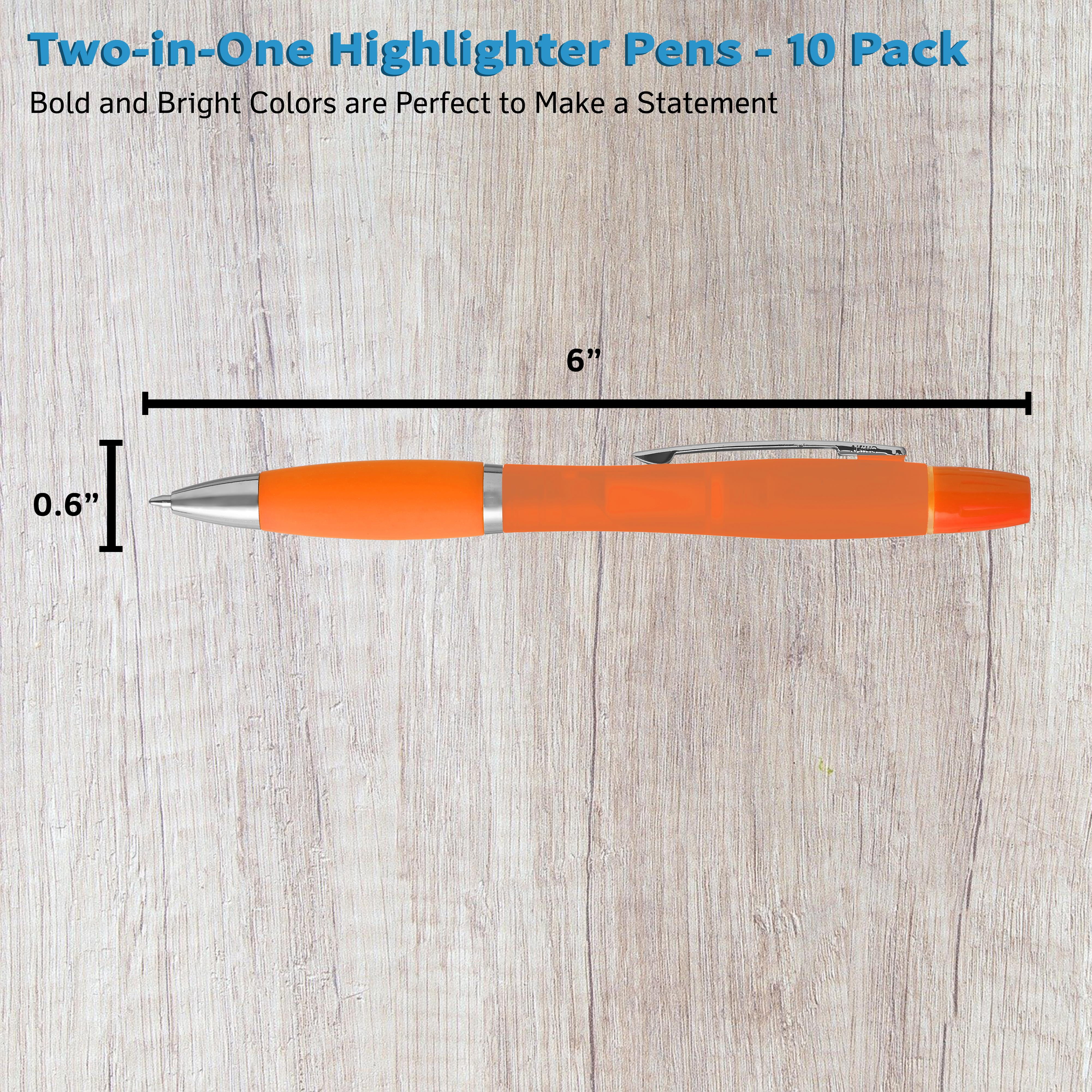 10 Two in one Highlighter Pens Pack - Ballpoint, Silver Accents - Orange