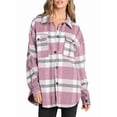 thumbnail image 2 of Women'S Flannel Plaid Shacket Fall Outfits Long Sleeve Button Down Shirts Jacket Coats with Side Pockets Pink M, 2 of 8
