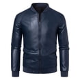 thumbnail image 4 of Men's Motorcycle PU Leather Jacket, Youth Casual Stand Collar Coat, Stylish Outerwear for Everyday Wear, Trendy Fashionable Design, 4 of 16