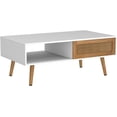 thumbnail image 4 of Mid Century Modern Coffee Table with Storage, 41.3 Inch Rectangle Wooden Accent Center Sofa Table with Sliding PE Rattan Woven Door Panel and Solid Wood Legs, Suitable for Living Room, Apartment, 4 of 9