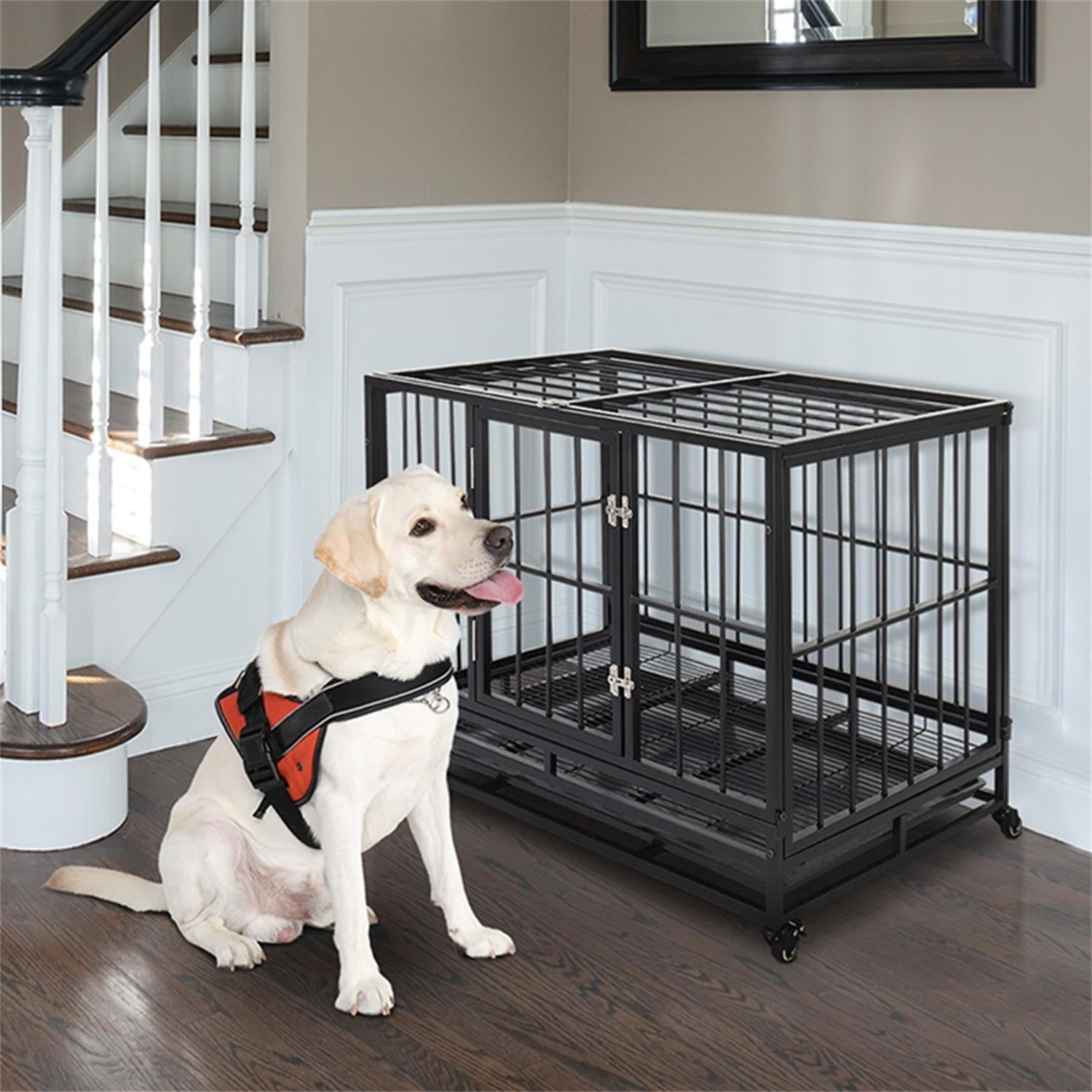 Pefilos 36" Heavy Duty Dog Cage Crate Kennel Metal Escape Proof Kennel, Dog Crate for Large Dogs, Rabbit Hutch with Tray, Black Pefilos 36" Heavy Duty Dog Cage Crate Kennel Metal Escape Proof Kennel, Dog Crate for Large Dogs, Rabbit Hutch with Tray, Black
