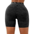 thumbnail image 3 of TWZH Women Imitated Denim Print High Waist Lace Up Workout Yoga Bodycon Shorts, 3 of 3