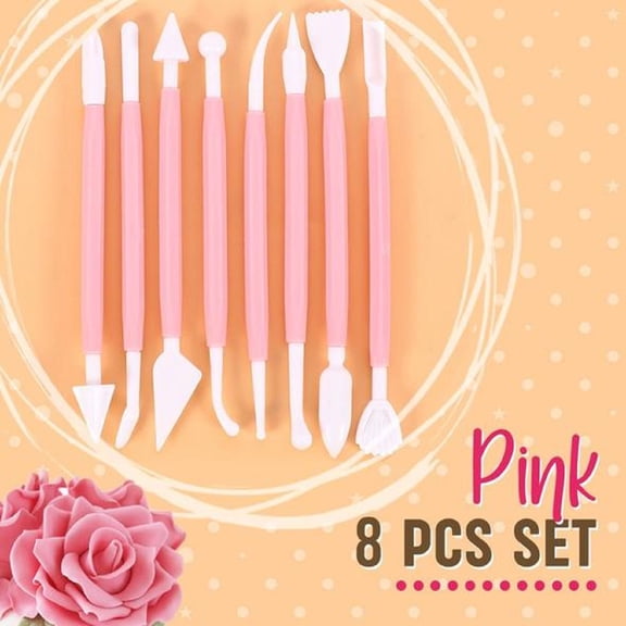 Vacemry Cake Decorating Tools, 8 Piece Flower Carving and Modeling Tool Set for Cake Decoration, Fondant and Chocolate Sculpting, Food Grade BPA Free Plastic with Ergonomic Handle, Easy to Clean